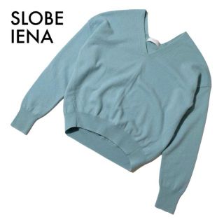 スローブイエナ(SLOBE IENA)の美品スローブイエナ Vネック ハイゲージニット セーター M〜L ブルー 古着(ニット/セーター)