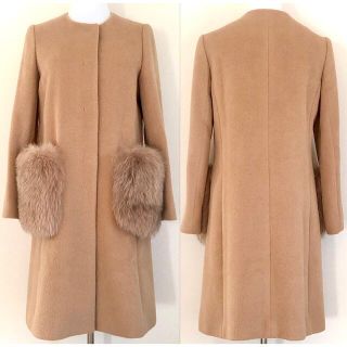 アナイ(ANAYI)の【美品】ANAYI アナイ ノーカラーコート フォックスファー アンゴラ 38(毛皮/ファーコート)