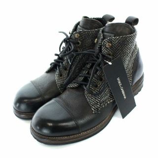 ドルチェアンドガッバーナ(DOLCE&GABBANA)のドルチェ&ガッバーナ レースアップ ショートブーツ レザー 切替 7.5 黒(ブーツ)