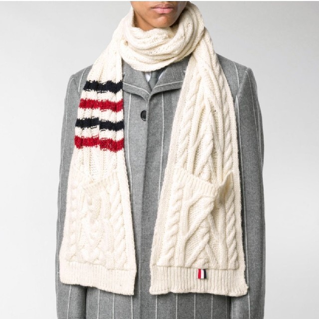 売れ筋割引品 Thom Browne フルニードル リブスカーフ ホワイト4BAR