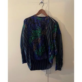 サカイ(sacai)のsacai グリーン×ネイビー 花柄レース クレイジーブラウス(シャツ/ブラウス(長袖/七分))