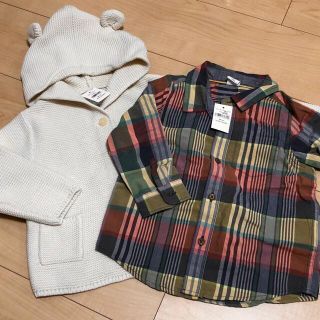 ベビーギャップ(babyGAP)の◎新品未使用 GAP チェックシャツ＋くま耳ニット◎(シャツ)