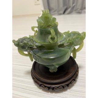 翡翠 ❇透かし彫り香炉❇ 龍 置物 アンティーク 工芸品 (台座付き