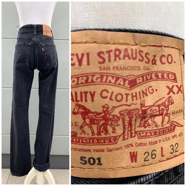 Levi's(リーバイス)のLevi's 501 USA製 W26 ハイウエストデニム ブラックデニム レディースのパンツ(デニム/ジーンズ)の商品写真