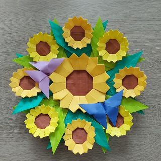 ハンドメイド おりがみ ひまわり リース(その他)