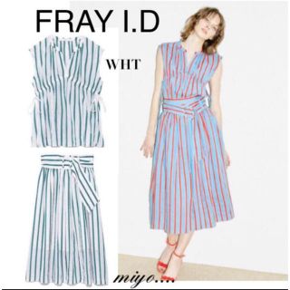 フレイアイディー(FRAY I.D)のFRAY I.D/ストライプフロントギャザーブラウス＋スカート(ひざ丈ワンピース)