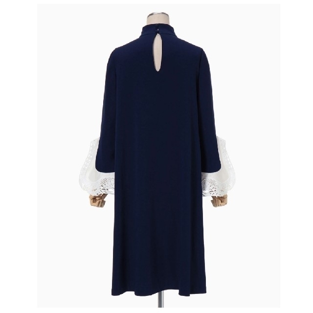 mame - Lace Cuffs A-Line High Neck Dress ネイビー 1 - ひざ丈 mame - Lace Cuffs A-Line High Neck Dress ネイビー 1 - ひざ丈