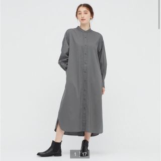 ユニクロ(UNIQLO)のコットンギャザーロングシャツワンピース(ロングワンピース/マキシワンピース)