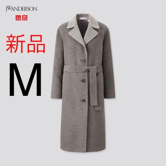 UNIQLO(ユニクロ)の新品　ユニクロ　jw Anderson ダブルフェイスコート Mサイズ　グレー レディースのジャケット/アウター(ロングコート)の商品写真