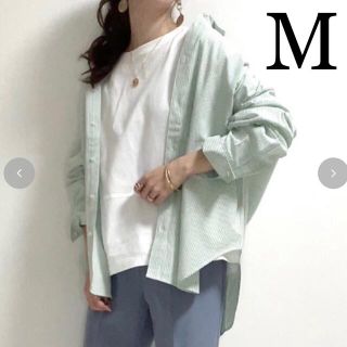 シマムラ(しまむら)の新品♡Arc reve オンライン即完売！ストライプシャツ　グリーン　M(シャツ/ブラウス(長袖/七分))