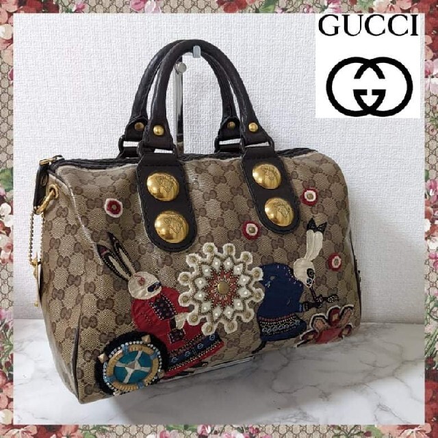 GUCCI バブーシュカ ミニボストンバック PVCレザー ベージュブラウン | フリマアプリ ラクマ