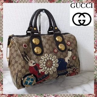 グッチ(Gucci)のGUCCI バブーシュカ  ミニボストンバック PVCレザー ベージュブラウン(ボストンバッグ)