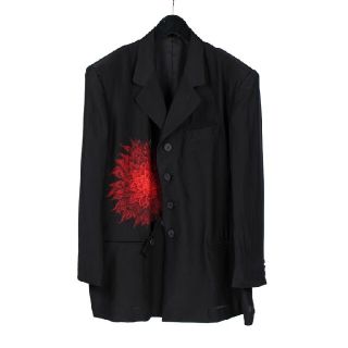 Y‘Sヨウジヤマモト向日葵花柄ベロアジャケット1青YOHJI YAMAMOTO