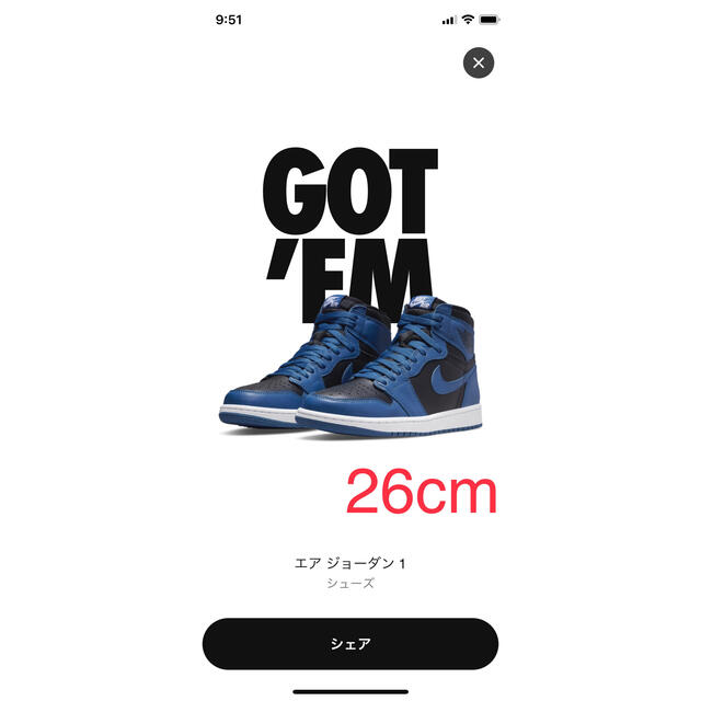 NIKE AIR JORDAN 1 DARK MARINA BLUE 26cm