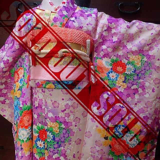 史上最も激安】 ☆sold out☆ 七歳 レトロ薄紫ラベンダー花扇梅 七五三