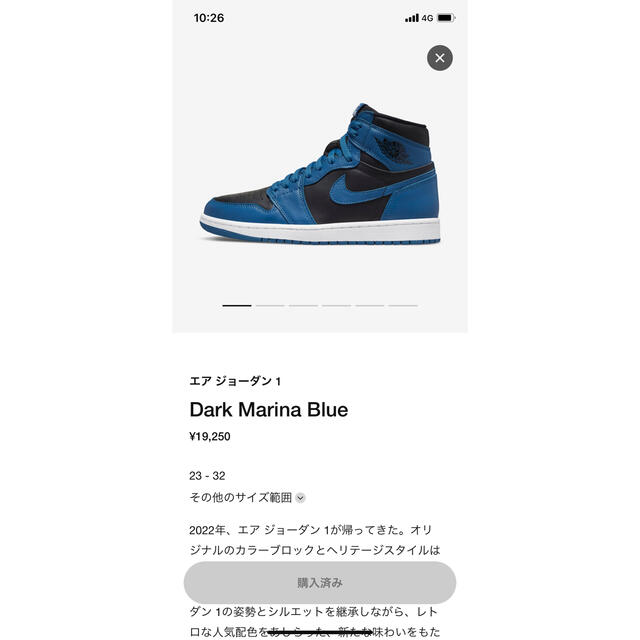 エアジョーダン1 Dark Marina Blue  28.5