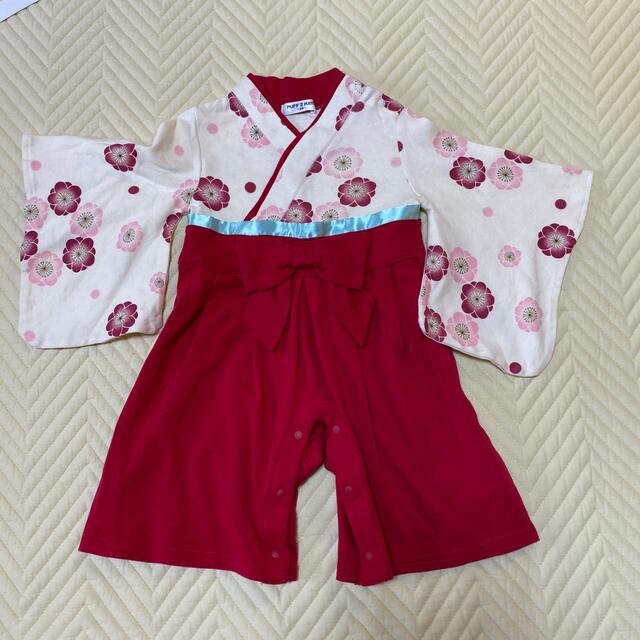 ベビー服　袴　ロンパース　80 赤色 キッズ/ベビー/マタニティのベビー服(~85cm)(和服/着物)の商品写真