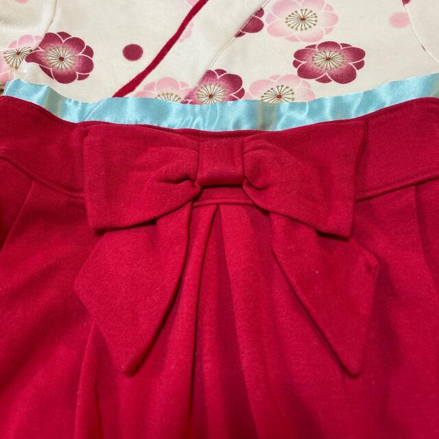 ベビー服　袴　ロンパース　80 赤色 キッズ/ベビー/マタニティのベビー服(~85cm)(和服/着物)の商品写真