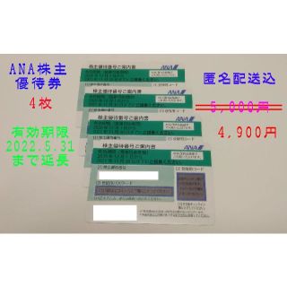 エーエヌエー(ゼンニッポンクウユ)(ANA(全日本空輸))のANA全日空株主優待割引券(4枚) 2022.5.31まで　匿名配送込(その他)