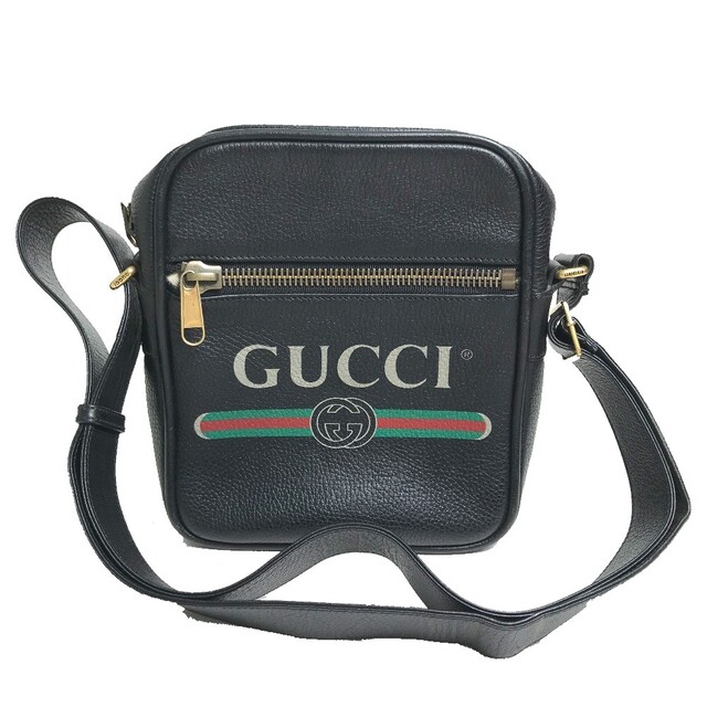 Gucci - グッチ GUCCI ロゴ プリント 523591 メッセンジャーバッグ ショルダーバッグ レザー ブラック