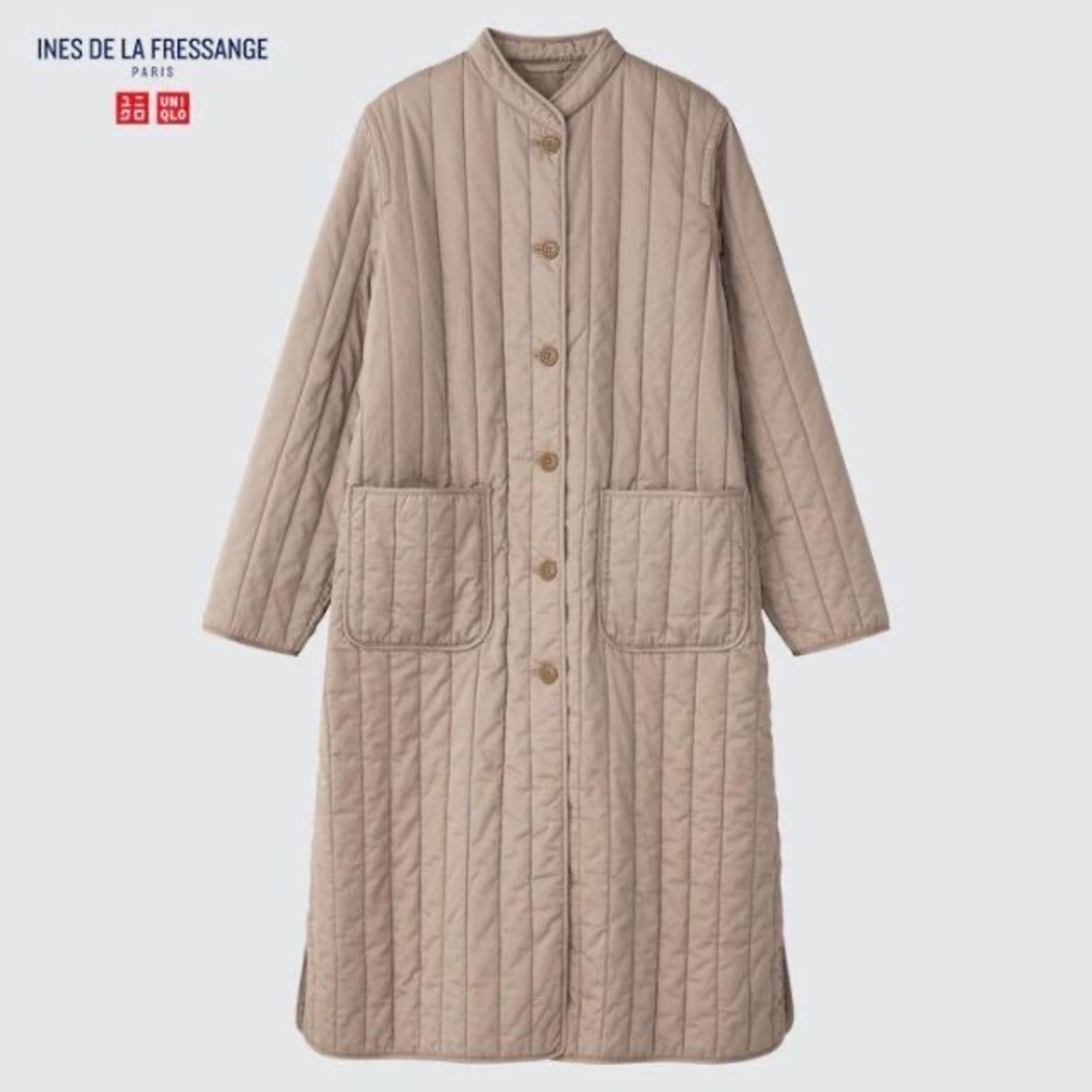 UNIQLO(ユニクロ)の新品　ユニクロ　イネス　コラボ　キルティングコート　Mサイズ　31ベージュ レディースのジャケット/アウター(ロングコート)の商品写真