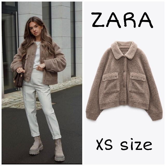 ZARA ボア生地ジャケット  S  ブラック  フロントパッチポケット 完売