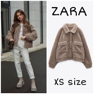 ザラ(ZARA)のZARA　フェイクボア ポケット ボンバージャケット　XSサイズ　ブラウン(ブルゾン)