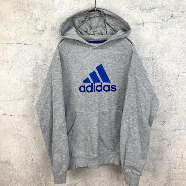 adidas(アディダス)の希少 90s アディダス パーカー プリントロゴ グレー 美品 メンズのトップス(パーカー)の商品写真