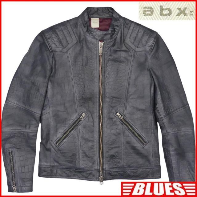 abx(エービーエックス)のライダースジャケット 本革 シングル メンズ レザー クロコ M ネイビー 2 メンズのジャケット/アウター(レザージャケット)の商品写真