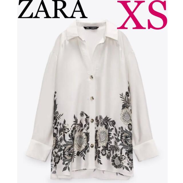 【完売/新品】ZARA プリント柄 サテン仕上げ風 シャツ　XS