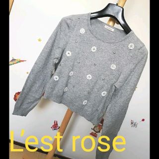 レストローズ(L'EST ROSE)の超美品☆レストローズ　シルク混　春先取り　秋冬トップス　肌触り柔らか　グレー(ニット/セーター)