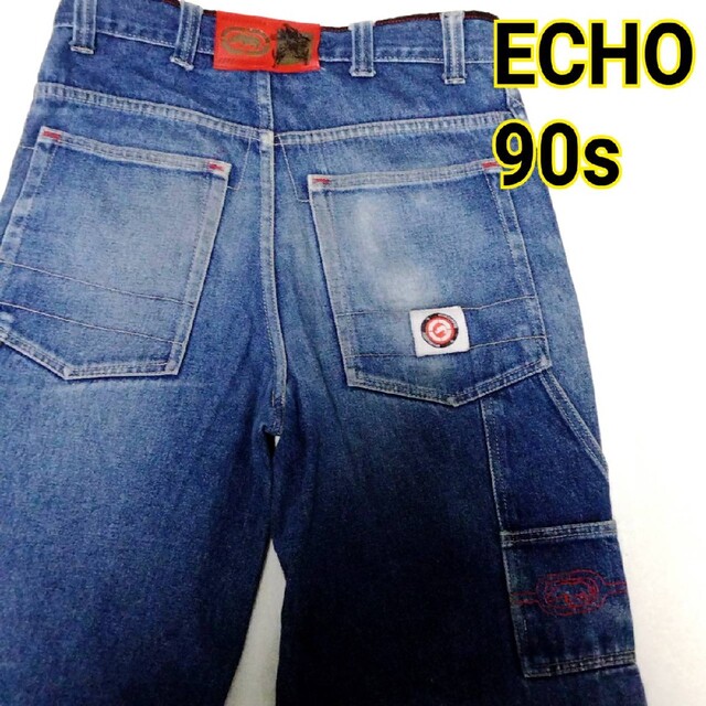 送料無料(沖縄は1000円) 90s エコー ECHO ロゴ 刺繍 デニム ジーパン