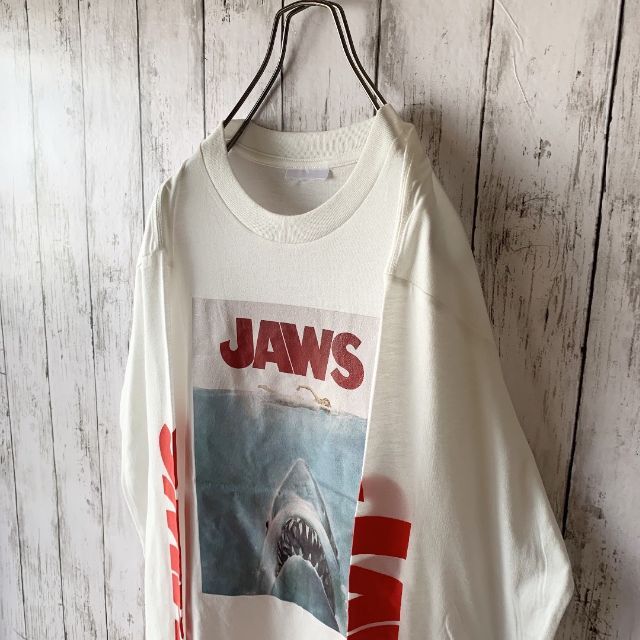 【JAWS×プリント】 90s ジョーズ メンズ ロンT 白 薄手 ゆるだぼ 2