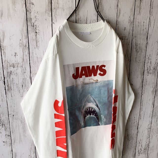 【JAWS×プリント】 90s ジョーズ メンズ ロンT 白 薄手 ゆるだぼ 3