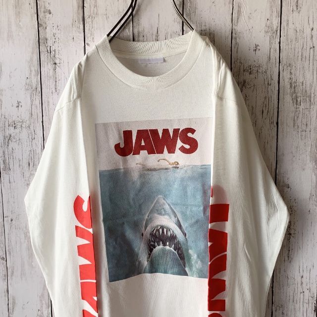 【JAWS×プリント】 90s ジョーズ メンズ ロンT 白 薄手 ゆるだぼ 4