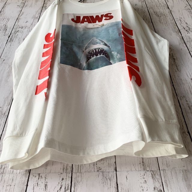 【JAWS×プリント】 90s ジョーズ メンズ ロンT 白 薄手 ゆるだぼ 5