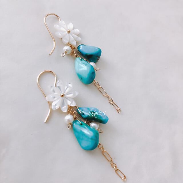 新作⌘shell × sleeping beauty turquoise ハンドメイドのアクセサリー(ピアス)の商品写真