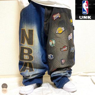 総合通販 希少 UNK NBA レイカーズ ワイド デニム パンツ バギー