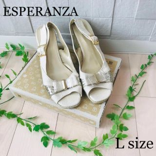 エスペランサ(ESPERANZA)の☆ ESPERANZA エスペランサ　ウェッジサンダル　スパンコール　リボン　L(サンダル)