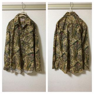 良品 原宿 古着屋さん シカゴ購入 90S 総柄 シャツ F ブラウン 茶系(シャツ)