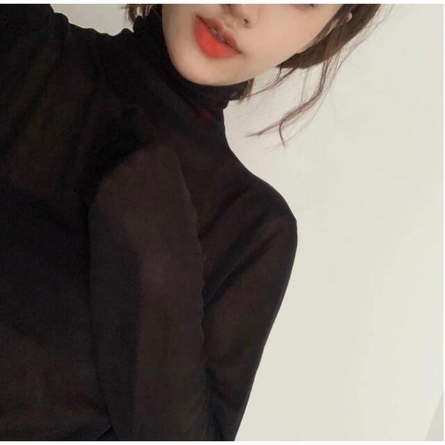 シースルー　タートルネック　インナー　ブラック　韓国ファッション レディースのトップス(Tシャツ(長袖/七分))の商品写真
