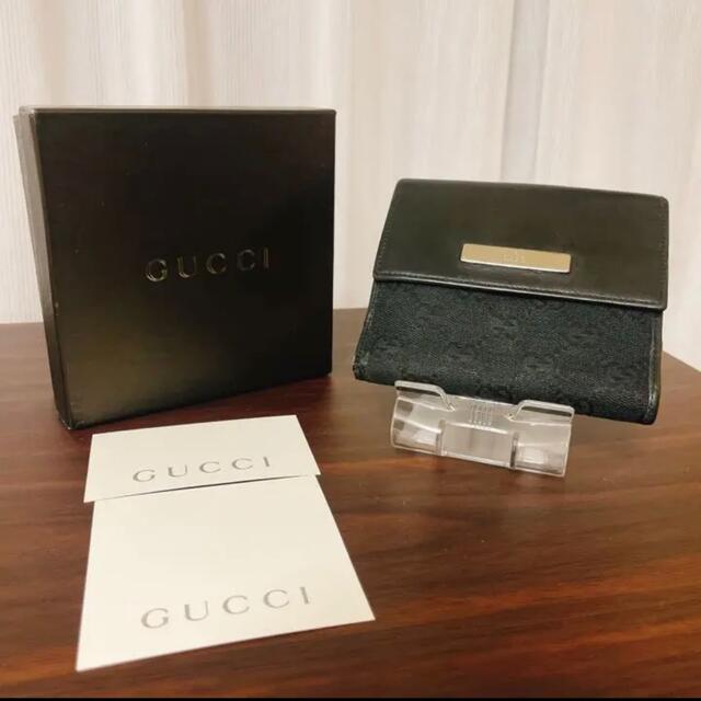 Gucci - グッチ/3つ折り財布/GGキャンバス/ブラック/ウォレット/レザー