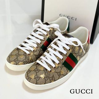 グッチ(Gucci)の3602 未使用 グッチ GGキャンバス bee エース スニーカー ブラウン系(スニーカー)