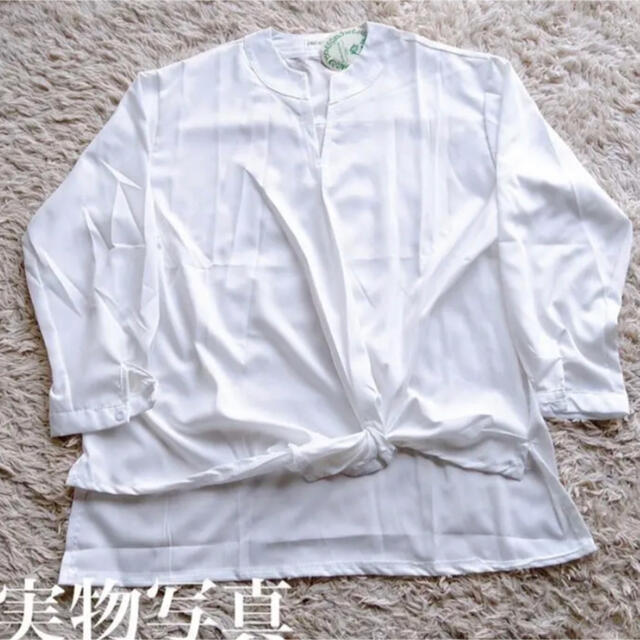 新品 白 シャツ 2XL カジュアル エレガント サテン風 トレンド シンプル レディースのトップス(シャツ/ブラウス(長袖/七分))の商品写真