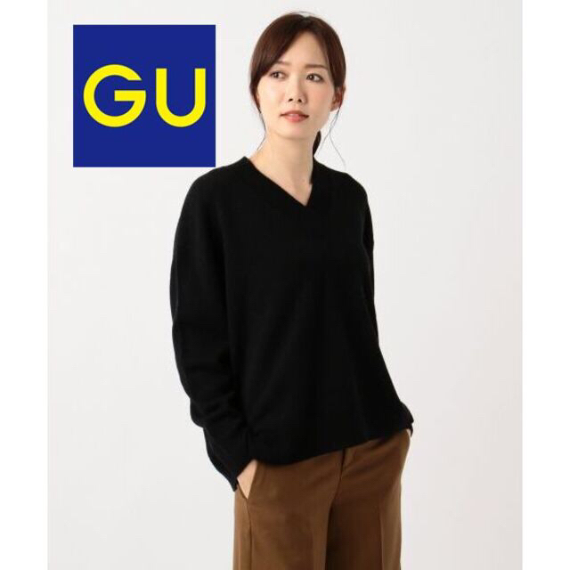 GU(ジーユー)のGU ジーユー Vネックニット セーター ブラック M 身幅45 着丈60  レディースのトップス(ニット/セーター)の商品写真