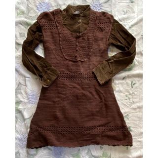 ザラキッズ(ZARA KIDS)のザラ　キッズ　焦げ茶　ニット　ワンピース　150 重ね着セット(ワンピース)