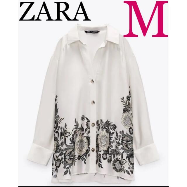 レディース【完売/新品】ZARA プリント柄 サテン仕上げ風 シャツ　M