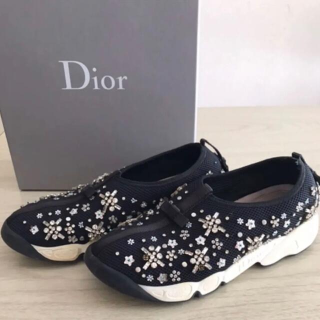 【極美品】DIOR FUSION　フラワービジュースニーカー　キラキラ　黒