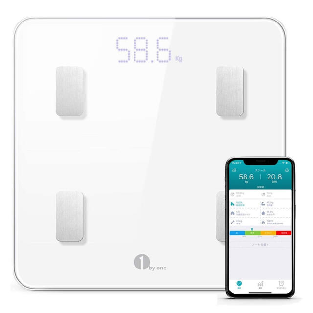 体重計 Bluetooth スマホ連動 体脂肪計 スマートスケール 1byone スマホ/家電/カメラの美容/健康(体重計/体脂肪計)の商品写真