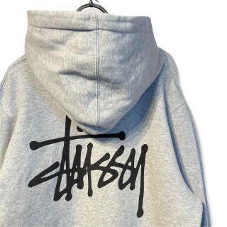 STUSSY ステューシー フーデッドパーカー S ヘザーグレー ビッグロゴ